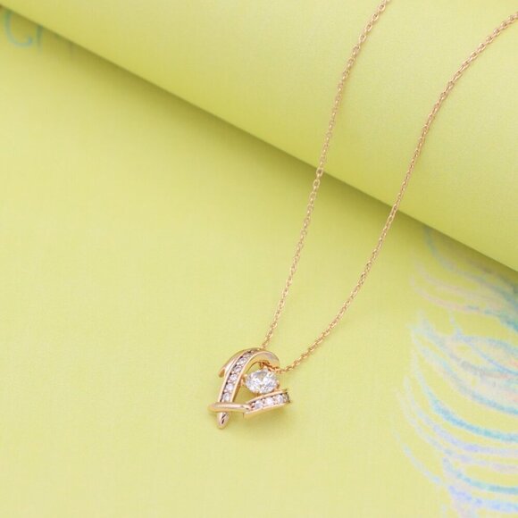 "Rose Gold Heart Pendant Necklace with Sparkling Stone Accents, XPBL0870 - Picture 2 of 13